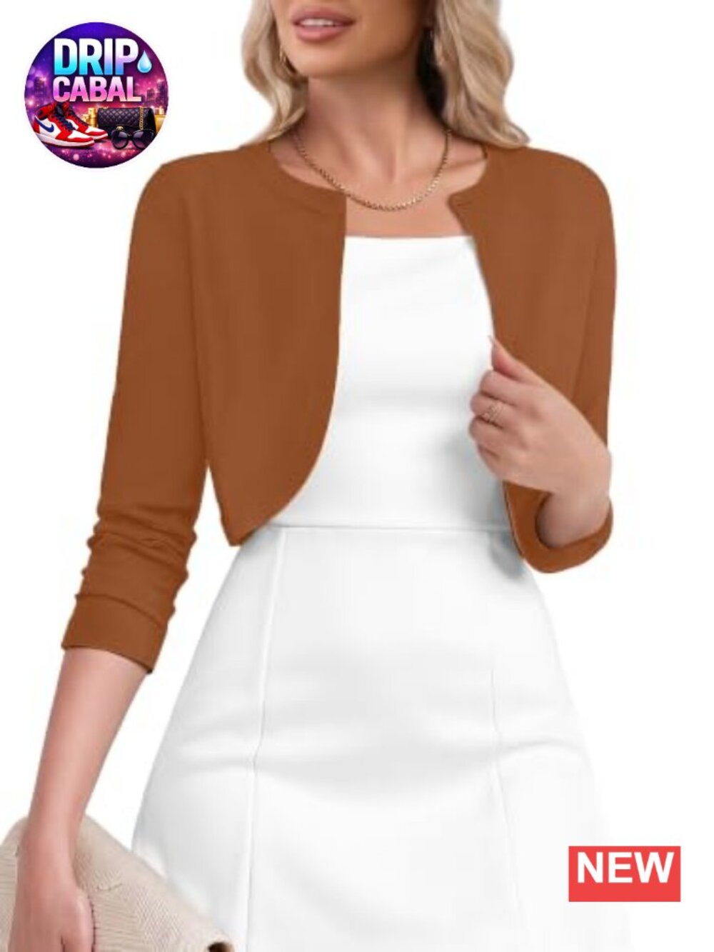 Women's 3/4 Sleeve Cropped Knitted Shrug Cardigan for Dress